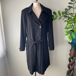 Jones New York Dressy Trench Coat Jacket Belt Double Breasted Black Size Small